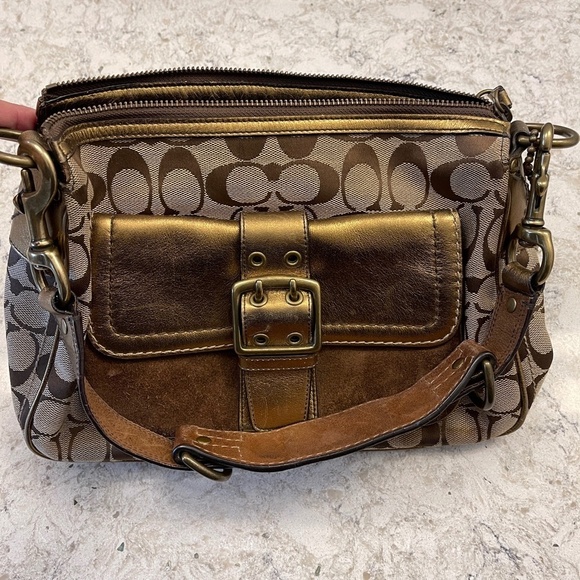 Vintage  Rare Coach Handbag purse with gold and signature khaki "C" - Picture 13 of 13